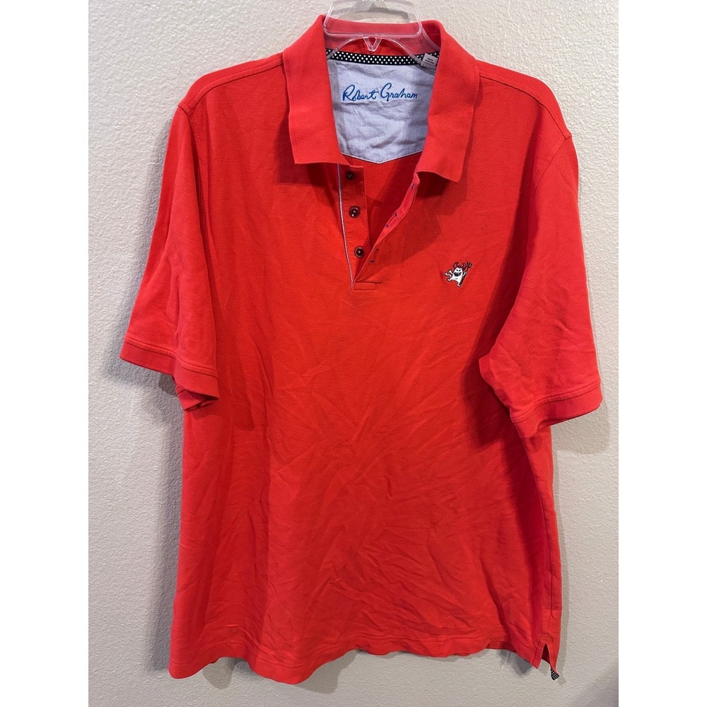 Robert Graham Men's Polo Shirt 3XL Red Embroidered Skull Casual Cotton Top